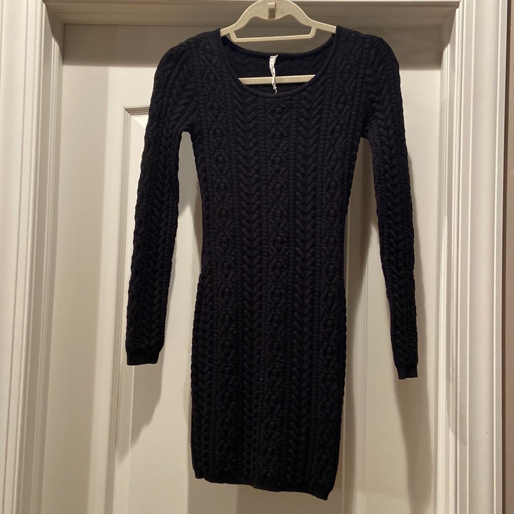 Black Cable Knit Sweater Dress, Size S